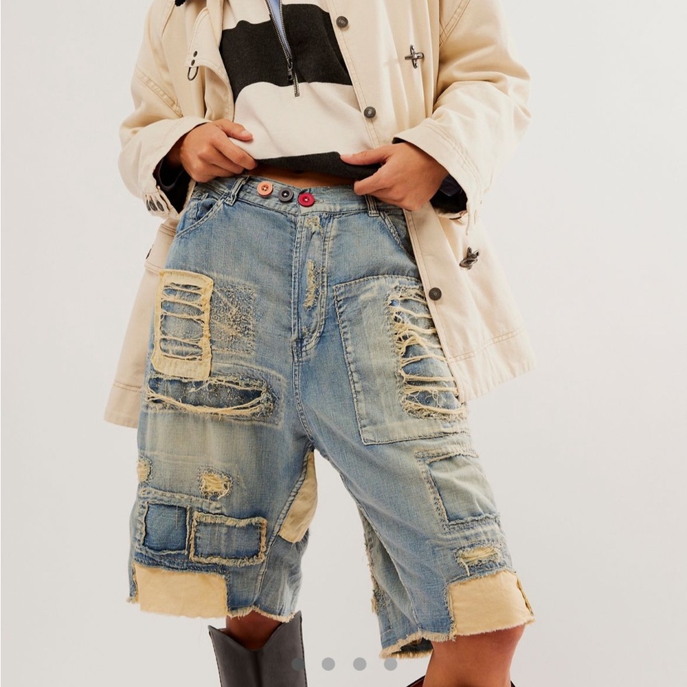 Magnolia Light Blue Patchwork Jean Shorts - Picture 10 of 10